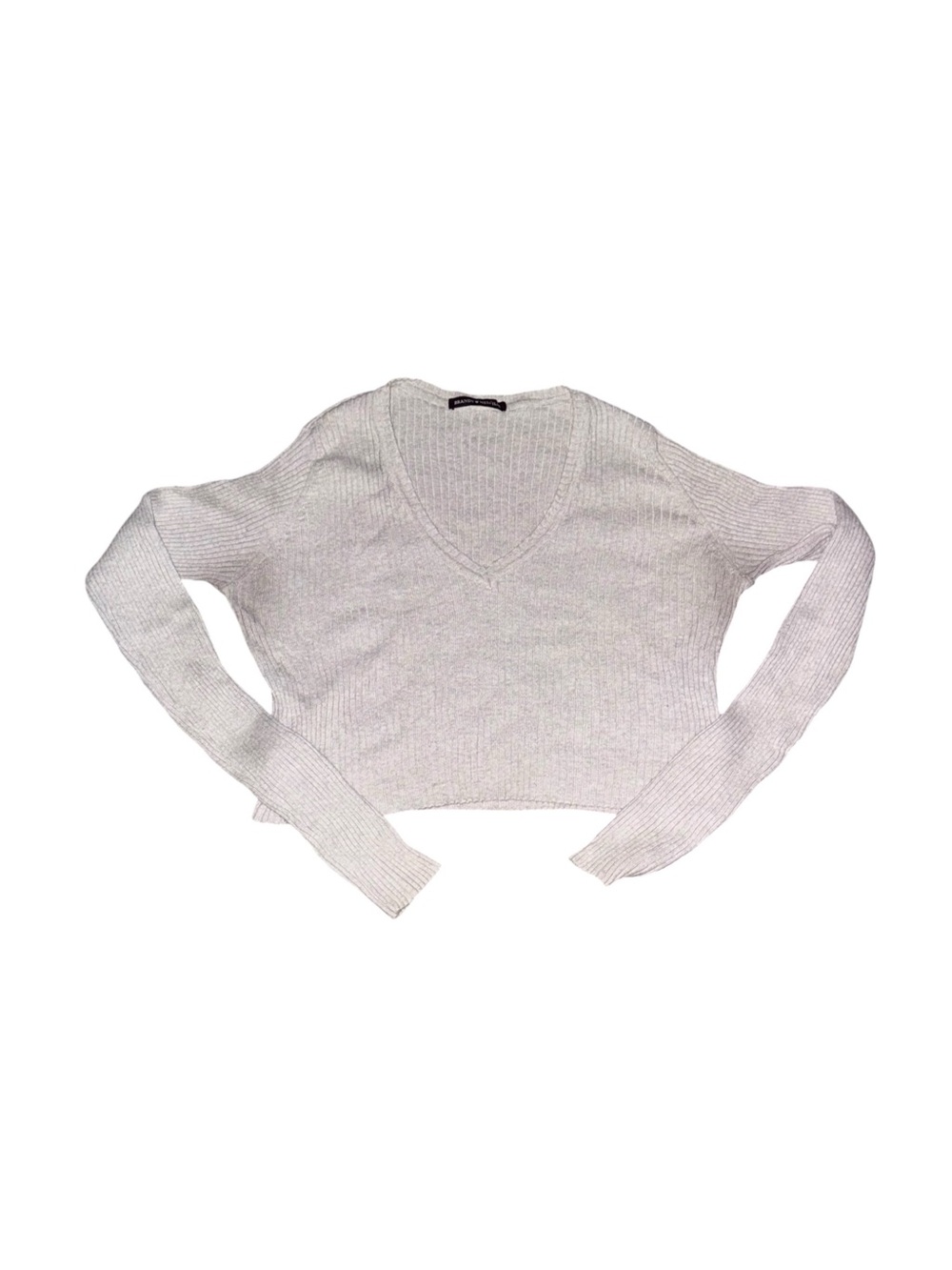 Light Gray V-Neck Ribbed Women's Cropped Sweater